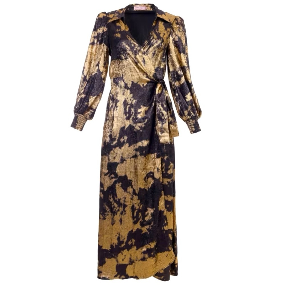 Traffic People Under the Influence Loretta Dress in Black and Gold Wrap size XS